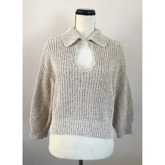 NWT Free People natural ivory chunky knit cropped fisherman sweater - Picture 4 of 7